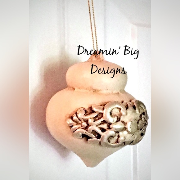 EMBELLISHED Hand Painted Top Shape Paper Mache Christmas Tree Ornament Gift - Picture 5 of 6